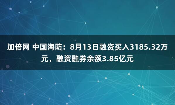 加倍网 中国海防：8月13日融资买入3185.32万元，融资融券余额3.85亿元